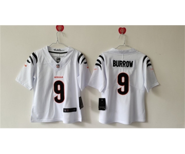 Women's Cincinnati Bengals #9 Joe Burrow White Vapor Football Stitched Jersey