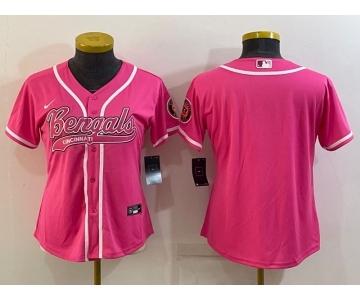 Women's Cincinnati Bengals Blank Pink With Patch Cool Base Stitched Baseball Jersey