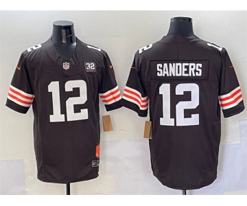 Men's Cleveland Browns #12 Shedeur Sanders Brown 2025 Draft F.U.S.E. With Jim Brown Memorial & Home Patch Vapor Limited Football Stitched Jersey