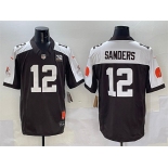 Men's Cleveland Browns #12 Shedeur Sanders Brown White 2025 Draft F.U.S.E. With Jim Brown Memorial & Home Patch Vapor Limited Football Stitched Jersey