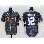 Men's Cleveland Browns #12 Shedeur Sanders Gray Camo With Patch Cool Base Stitched Baseball Jersey