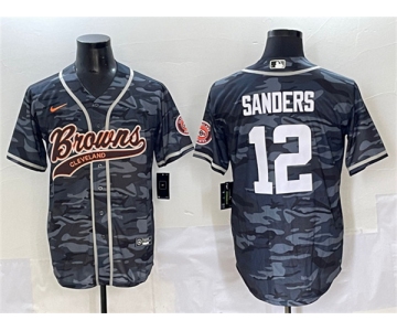Men's Cleveland Browns #12 Shedeur Sanders Gray Camo With Patch Cool Base Stitched Baseball Jersey