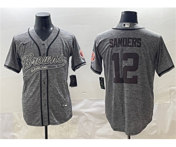 Men's Cleveland Browns #12 Shedeur Sanders Gray With Patch Cool Base Stitched Baseball Jersey