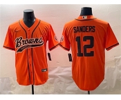 Men's Cleveland Browns #12 Shedeur Sanders Orange With Patch Cool Base Stitched Baseball Jersey