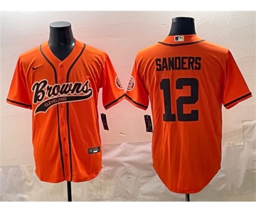 Men's Cleveland Browns #12 Shedeur Sanders Orange With Patch Cool Base Stitched Baseball Jersey