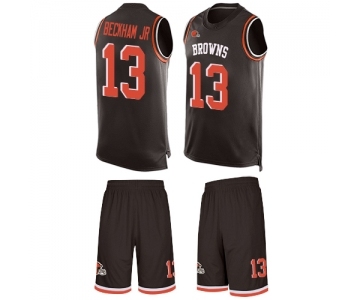 Men's Cleveland Browns #13 Odell Beckham Jr. Limited Brown Tank Top Suit Football Jersey