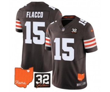 Men's Cleveland Browns #15 Joe Flacco Brown 2025 F.U.S.E. With Jim Brown Memorial & Home Patch Vapor Limited Football Stitched Jersey