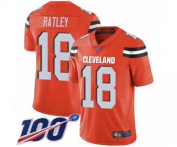 Men's Cleveland Browns #18 Damion Ratley Orange Alternate Vapor Untouchable Limited Player 100th Season Football Jersey