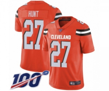 Men's Cleveland Browns #27 Kareem Hunt Orange Alternate Vapor Untouchable Limited Player 100th Season Football Jersey