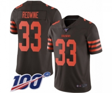 Men's Cleveland Browns #33 Sheldrick Redwine Limited Brown Rush Vapor Untouchable 100th Season Football Jersey