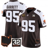 Men's Cleveland Browns #95 Myles Garrett Brown Alternate 2025 F.U.S.E. 4-Star C Patch With Jim Brown Memorial & Home Patch Vapor Limited Football Stitched 