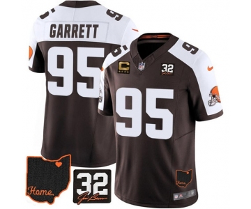 Men's Cleveland Browns #95 Myles Garrett Brown Alternate 2025 F.U.S.E. 4-Star C Patch With Jim Brown Memorial & Home Patch Vapor Limited Football Stitched 