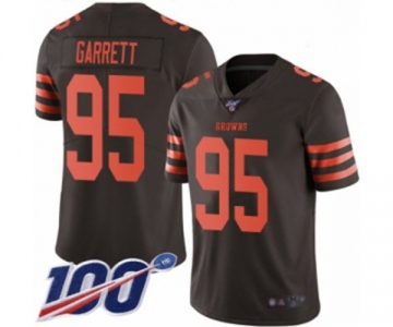 Men's Cleveland Browns #95 Myles Garrett Limited Brown Rush Vapor Untouchable 100th Season Football Jersey