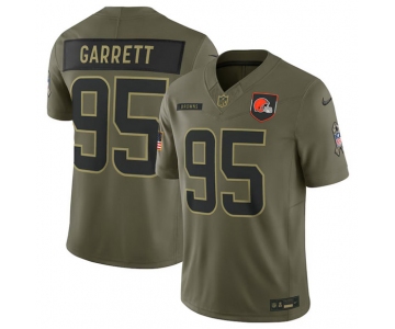 Men's Cleveland Browns #95 Myles Garrett Olive 2025 Salute to Service Limited Football Stitched Jersey