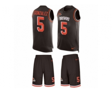 Men's Nike Cleveland Browns #5 Zane Gonzalez Limited Brown Tank Top Suit NFL Jersey