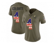 Women Nike Cleveland Browns #4 Britton Colquitt Limited Olive USA Flag 2017 Salute to Service NFL Jersey