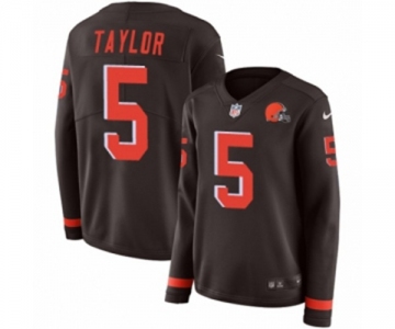 Women Nike Cleveland Browns #5 Tyrod Taylor Limited Brown Therma Long Sleeve NFL Jersey