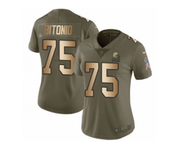 Women Nike Cleveland Browns #75 Joel Bitonio Limited Olive Gold 2017 Salute to Service NFL Jersey