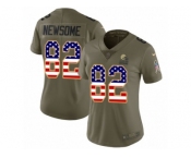 Women Nike Cleveland Browns #82 Ozzie Newsome Limited Olive USA Flag 2017 Salute to Service NFL Jersey