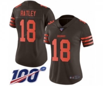 Women's Cleveland Browns #18 Damion Ratley Limited Brown Rush Vapor Untouchable 100th Season Football Jersey