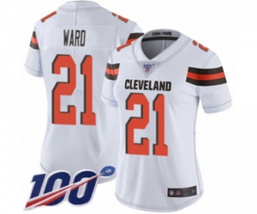 Women's Cleveland Browns #21 Denzel Ward White Vapor Untouchable Limited Player 100th Season Football Jersey
