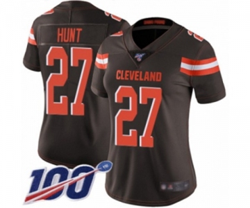 Women's Cleveland Browns #27 Kareem Hunt Brown Team Color Vapor Untouchable Limited Player 100th Season Football Jersey