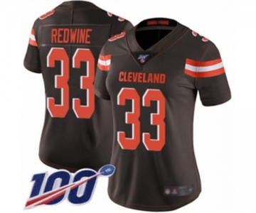 Women's Cleveland Browns #33 Sheldrick Redwine Brown Team Color Vapor Untouchable Limited Player 100th Season Football Jersey
