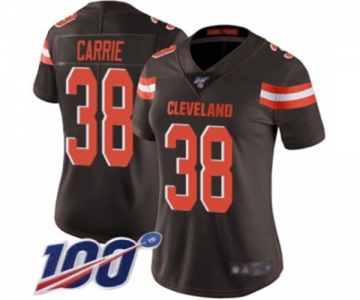 Women's Cleveland Browns #38 T. J. Carrie Brown Team Color Vapor Untouchable Limited Player 100th Season Football Jersey
