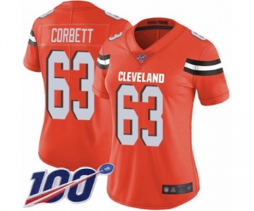 Women's Cleveland Browns #63 Austin Corbett Orange Alternate Vapor Untouchable Limited Player 100th Season Football Jersey