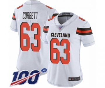 Women's Cleveland Browns #63 Austin Corbett White Vapor Untouchable Limited Player 100th Season Football Jersey
