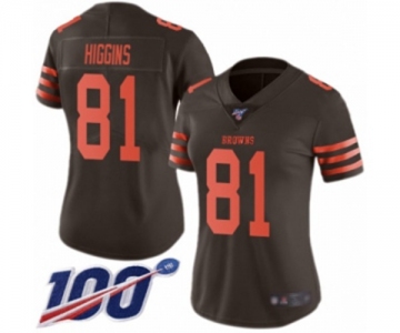 Women's Cleveland Browns #81 Rashard Higgins Limited Brown Rush Vapor Untouchable 100th Season Football Jersey