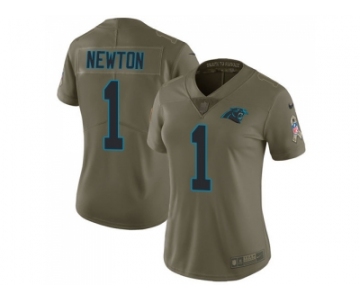Women Nike Carolina Panthers #1 Cam Newton Olive Stitched NFL Limited 2017 Salute to Service Jersey