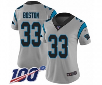 Women's Carolina Panthers #33 Tre Boston Silver Inverted Legend Limited 100th Season Football Jersey