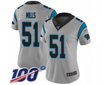 Women's Carolina Panthers #51 Sam Mills Silver Inverted Legend Limited 100th Season Football Jersey
