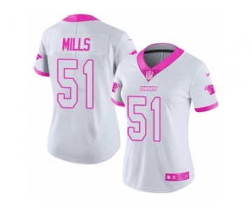 Women's Nike Carolina Panthers #51 Sam Mills Limited White Pink Rush Fashion NFL Jersey