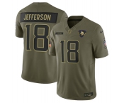 Men's Minnesota Vikings #18 Justin Jefferson Olive 2025 Salute to Service Limited Football Stitched Jersey