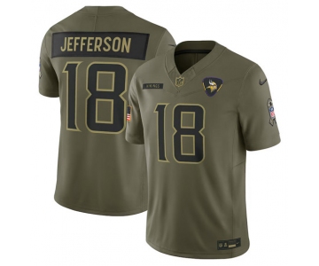 Men's Minnesota Vikings #18 Justin Jefferson Olive 2025 Salute to Service Limited Football Stitched Jersey