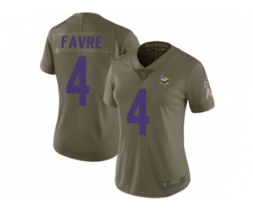 Women Nike Minnesota Vikings #4 Brett Favre Limited Olive 2017 Salute to Service NFL Jersey