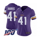 Women's Minnesota Vikings #41 Anthony Harris Purple Team Color Vapor Untouchable Limited Player 100th Season Football Jersey