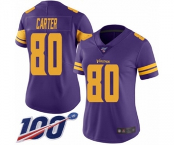 Women's Minnesota Vikings #80 Cris Carter Limited Purple Rush Vapor Untouchable 100th Season Football Jersey