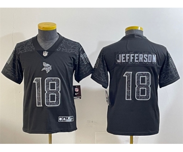 Youth Minnesota Vikings #18 Justin Jefferson Black Reflective Limited Stitched Football Jersey