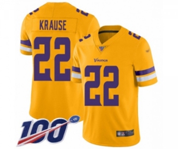Youth Minnesota Vikings #22 Paul Krause Limited Gold Inverted Legend 100th Season Football Jersey