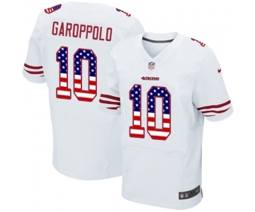 Men's San Francisco 49ers #10 Jimmy Garoppolo Elite White Road USA Flag Fashion Football Jersey