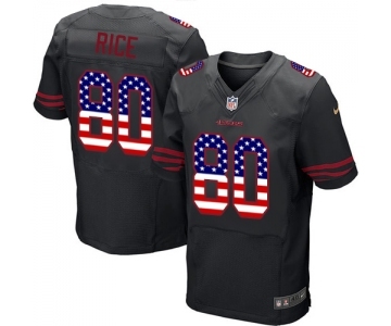 Men's San Francisco 49ers #80 Jerry Rice Elite Black Alternate USA Flag Fashion Football Jersey