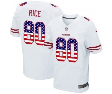 Men's San Francisco 49ers #80 Jerry Rice Elite White Road USA Flag Fashion Football Jersey