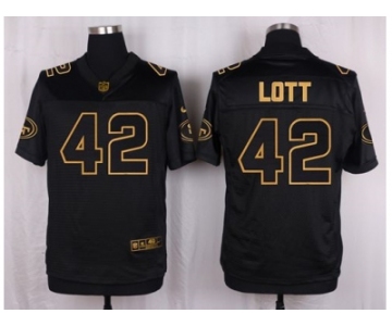 Nike San Francisco 49ers #42 Ronnie Lott Black Pro Line Gold Collection Jersey(Elite)