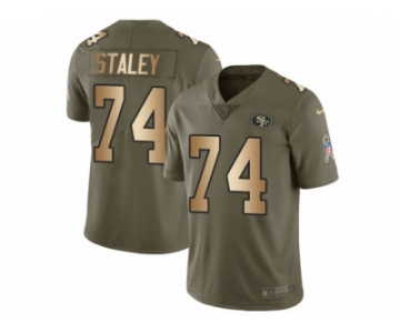 Men Nike San Francisco 49ers #74 Joe Staley Limited Olive Gold 2017 Salute to Service NFL Jersey