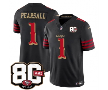 Men's San Francisco 49ers #1 Ricky Pearsall Black 80th Anniversary Patch “Rivalries” 2026 F.U.S.E. Vapor Untouchable Limited Football Stitched Jersey