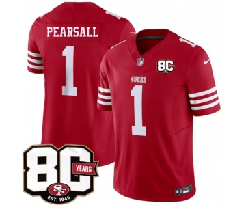 Men's San Francisco 49ers #1 Ricky Pearsall Red 80th Anniversary Patch 2026 F.U.S.E. Vapor Untouchable Limited Football Stitched Jersey