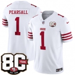 Men's San Francisco 49ers #1 Ricky Pearsall White 80th Anniversary Patch 2026 F.U.S.E. Vapor Untouchable Limited Football Stitched Jersey